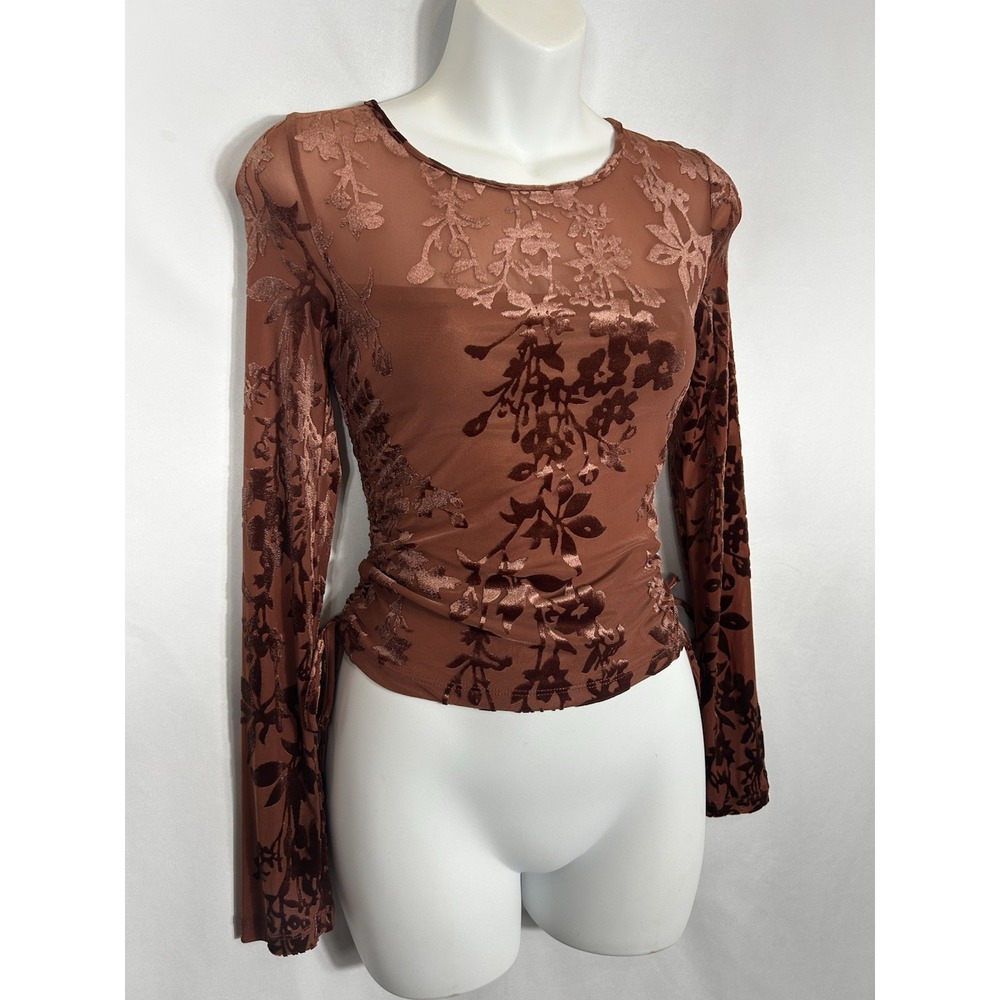 Mesh Overlay Velvet Burnout Top Ruched Y2K Boho Fairy Grunge Whimsigoth XS/S